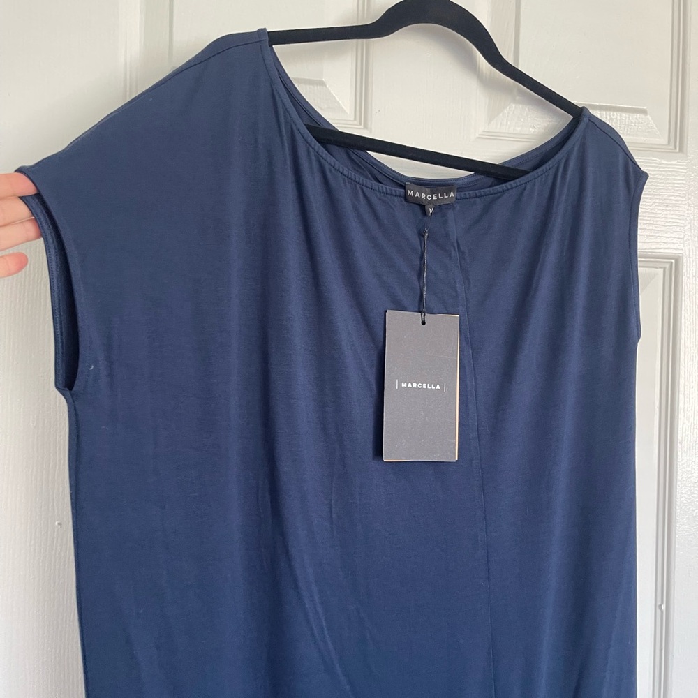 MARCELLA Deep Blue Asymmetrical Sleeve Maxi Dress - Picture 2 of 4